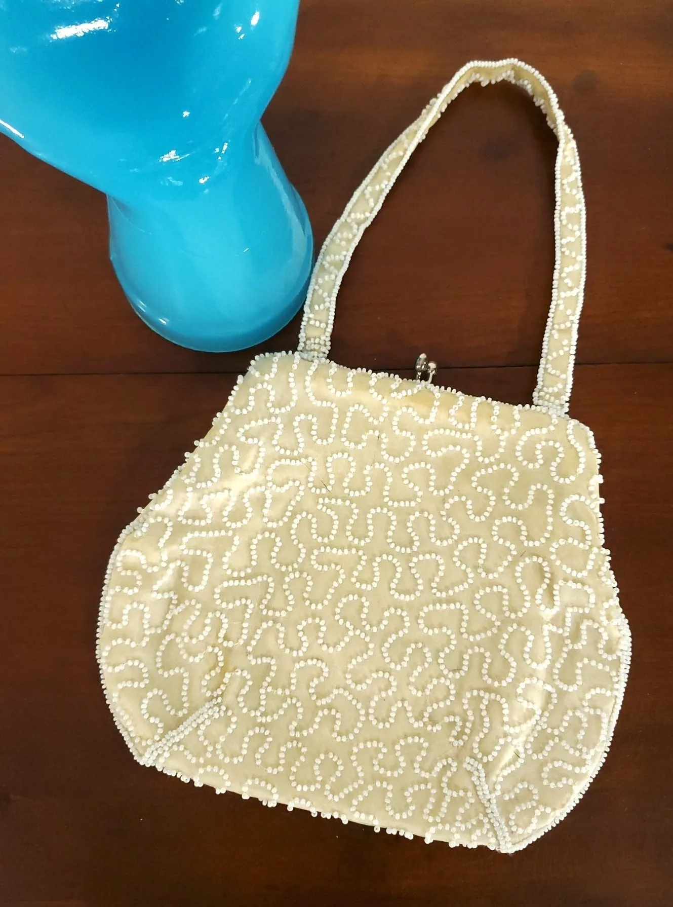 50s/60s Beaded Purse in White and Cream