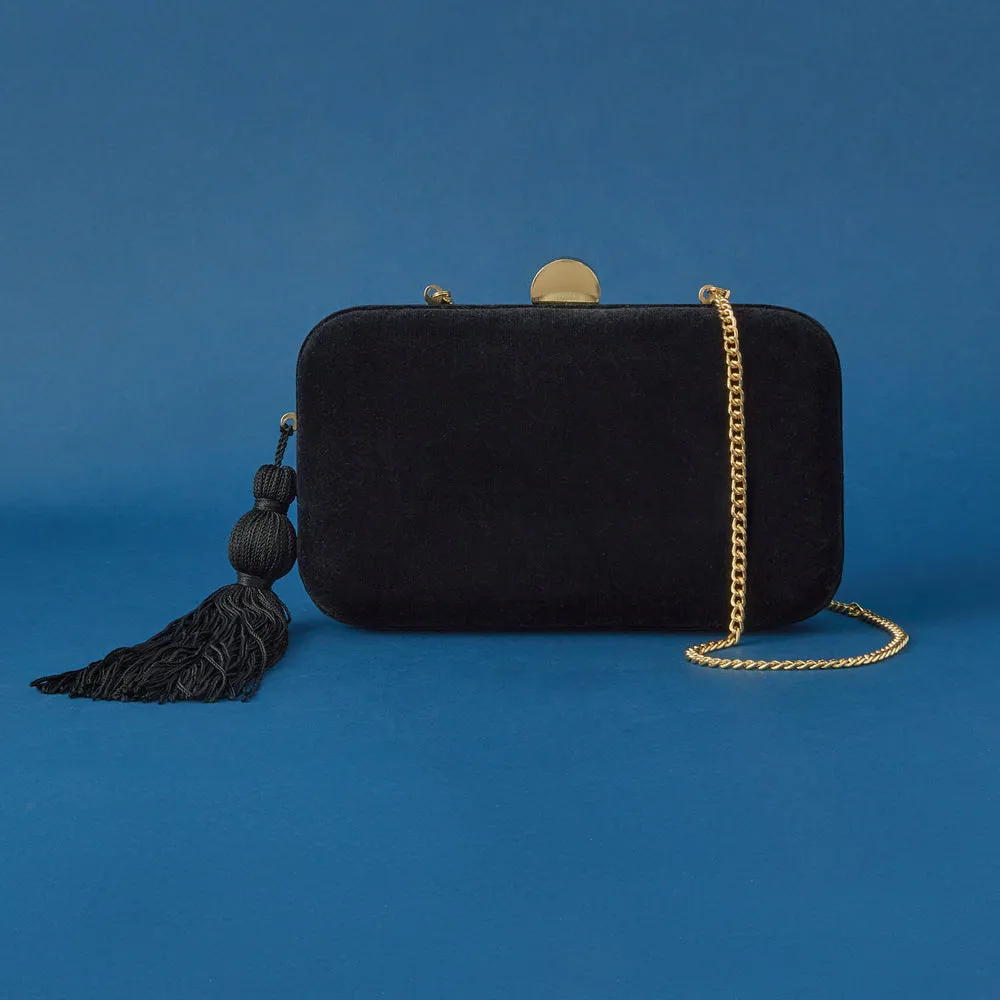 Accessorize London Women's Black Velvet Hardcase Clutch