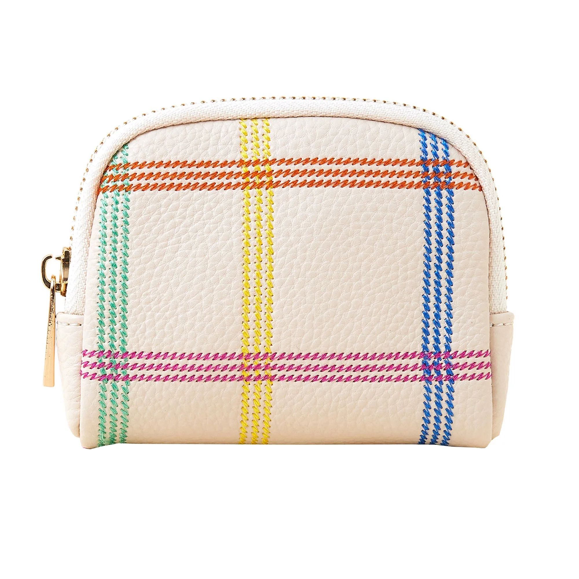 Accessorize London Women's Cream Check Stitch Coin Purse