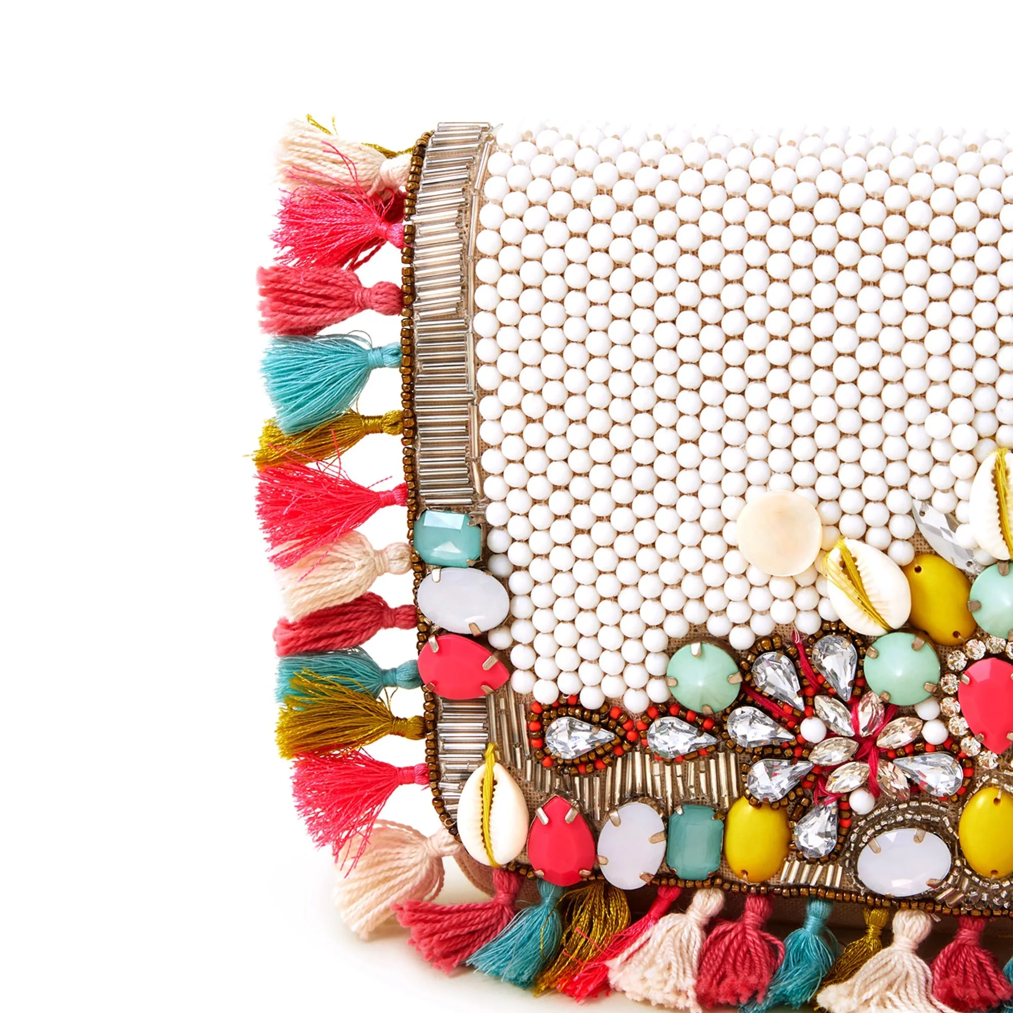 Accessorize London Women's White Tassel Beaded Clutch Bag