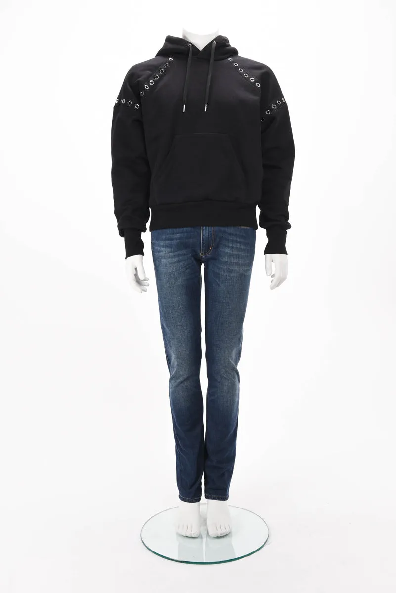 Alexander McQueen Black Cotton Eyelet Hooded Sweater M