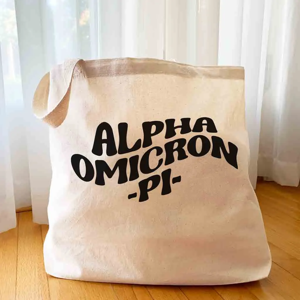 Alpha Omicron Pi Large Canvas Sorority Tote Bag with Simple Mod Design