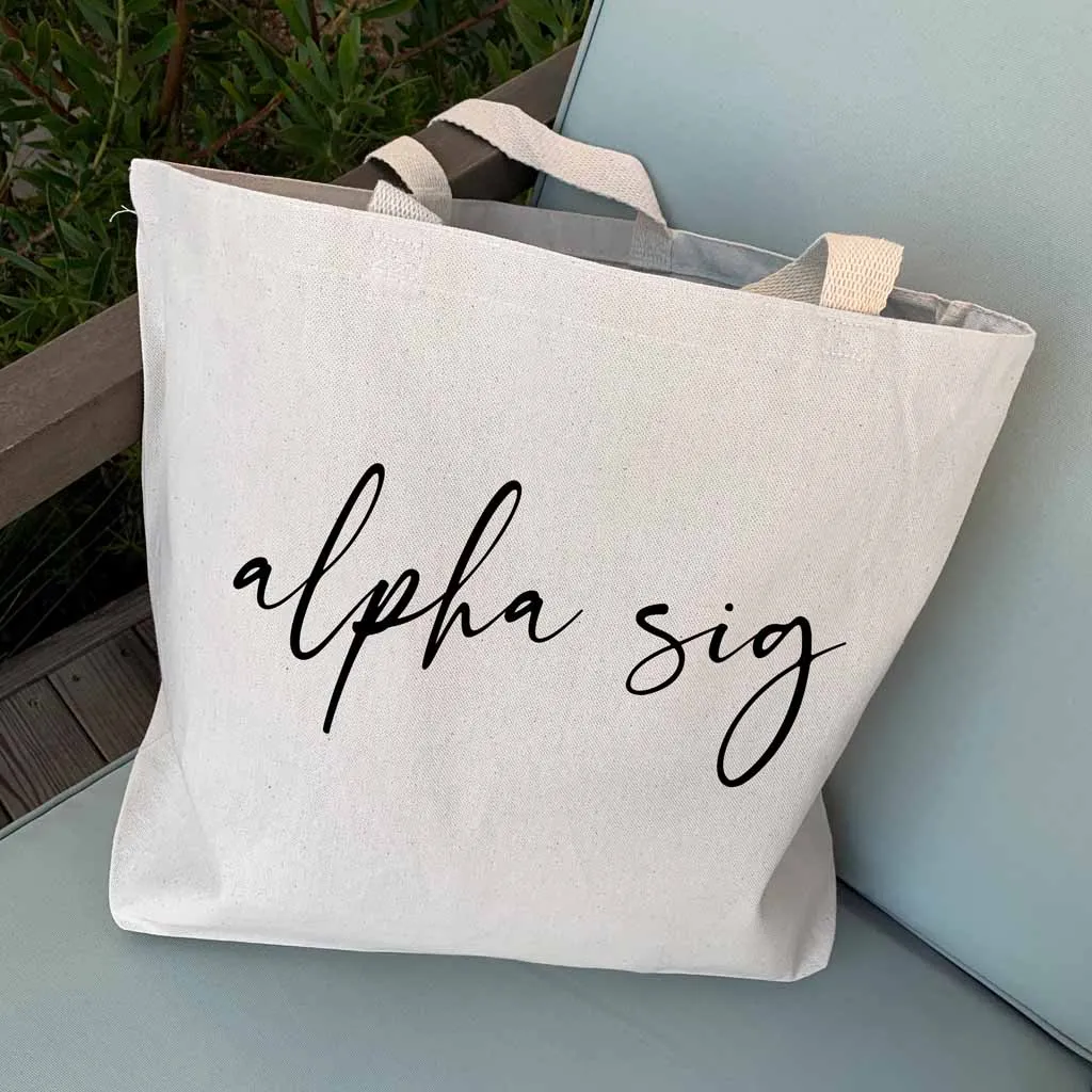 Alpha Sigma Alpha Script Writing Nickname Canvas Tote Bag