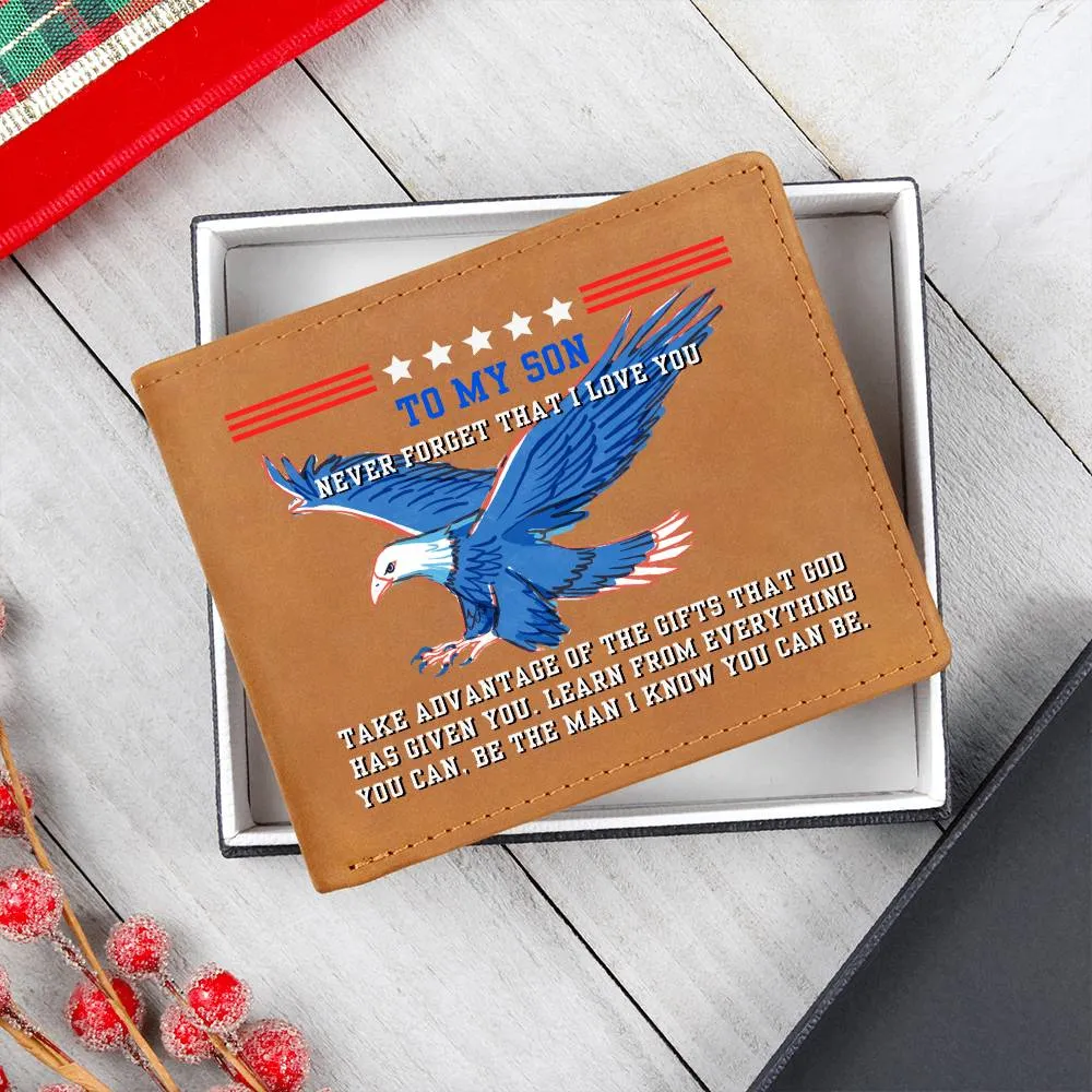 American Eagle To Son Gift, Inspirational Graphic Leather Wallet