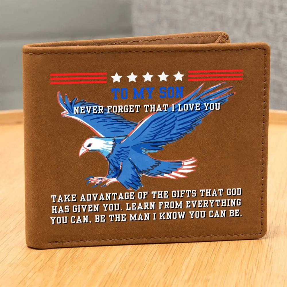 American Eagle To Son Gift, Inspirational Graphic Leather Wallet