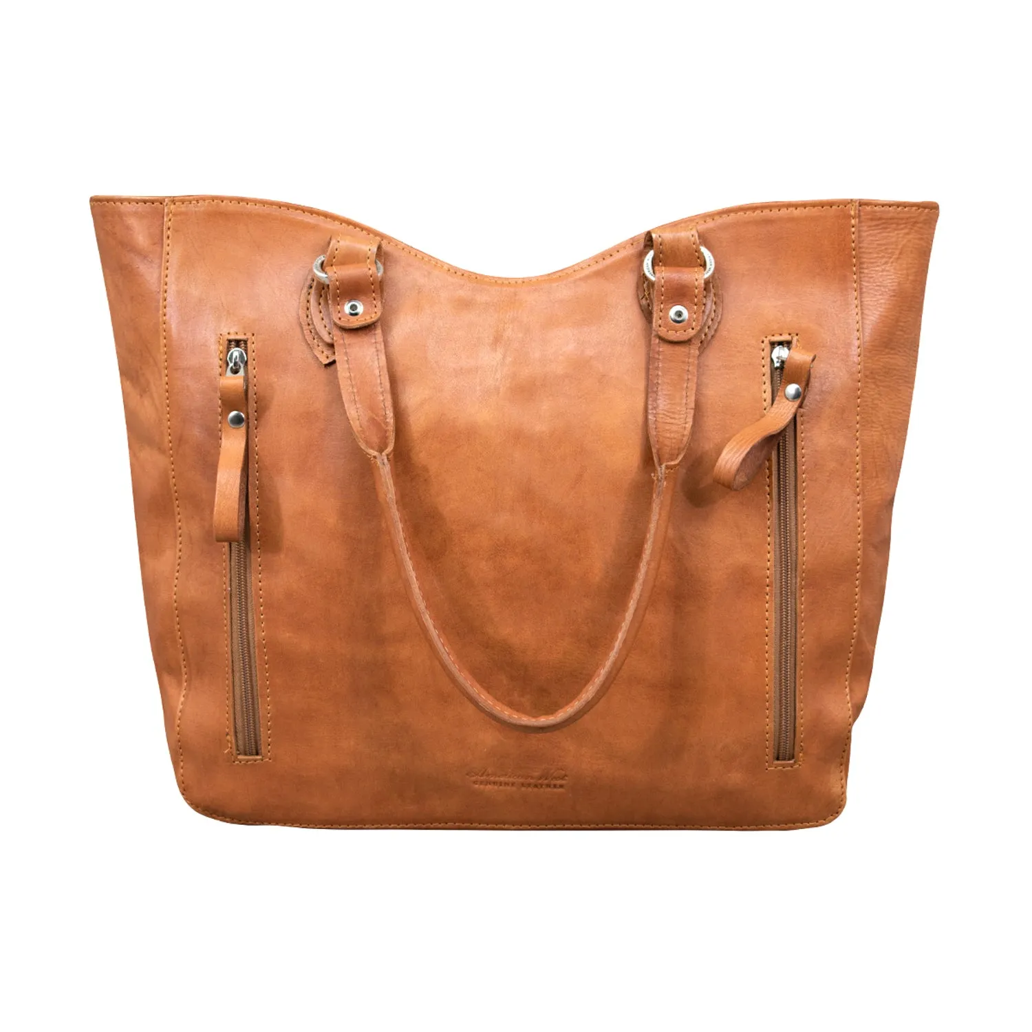 American West Harvest Moon Natural Tan Leather CCS Zip Top Tote