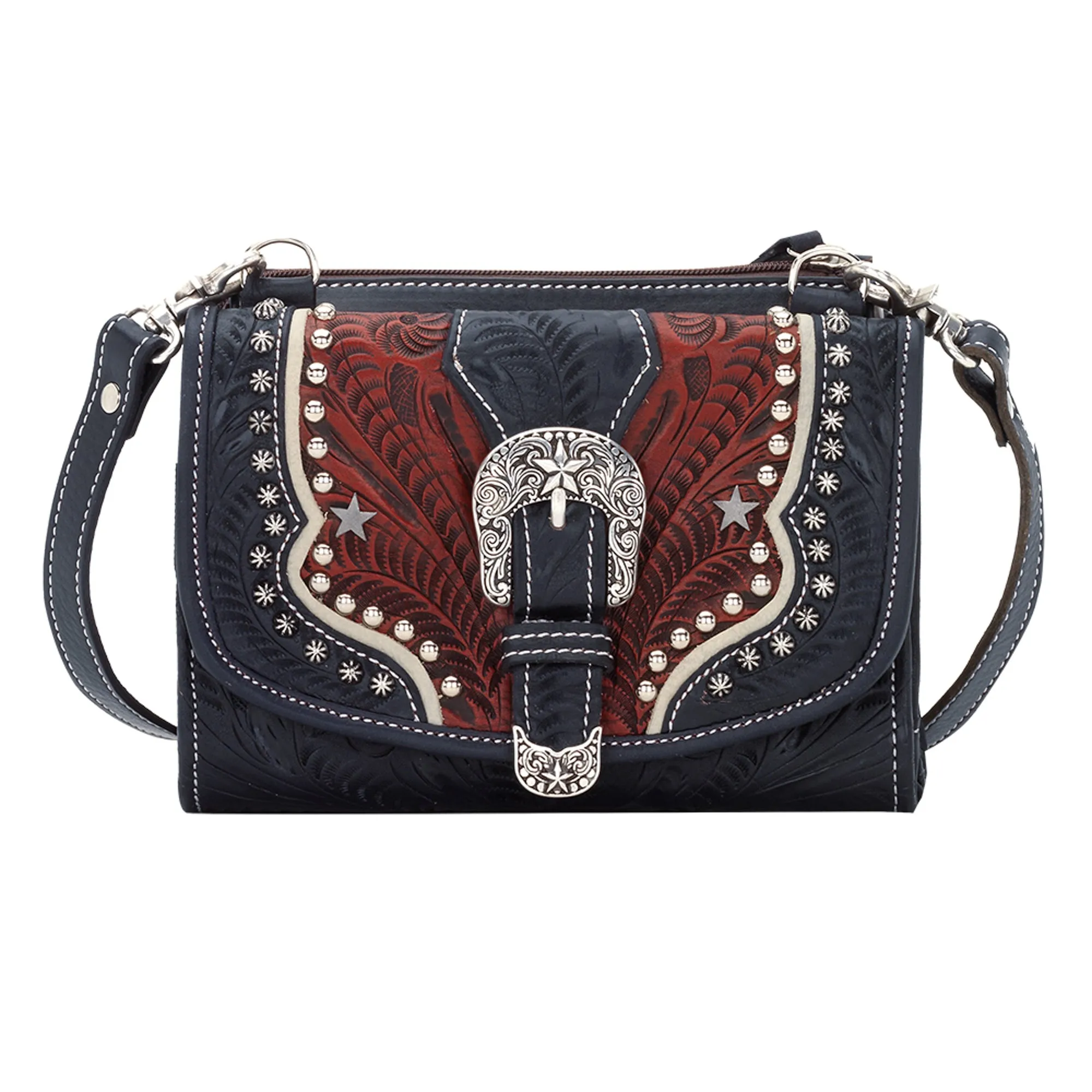 American West Texas Two Step Navy Blue Leather Small Crossbody