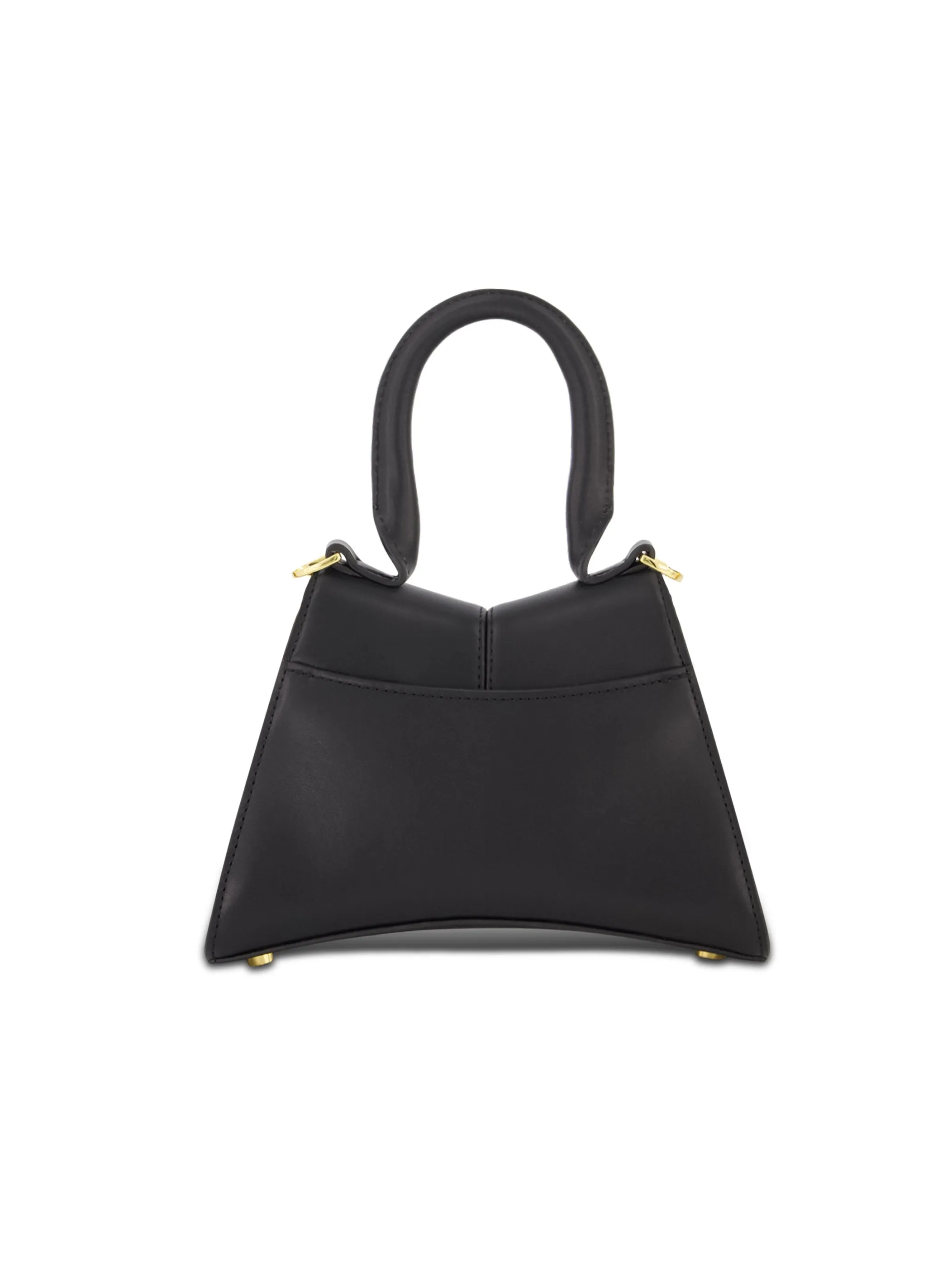 Angular Mini Black Leather Top Handle Bag with Gold Hardware