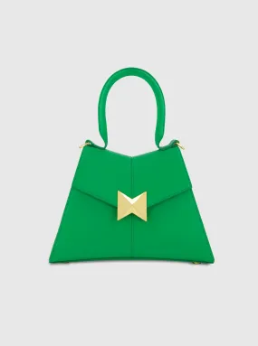 Angular Small Green Leather Handbag With Gold Hardware