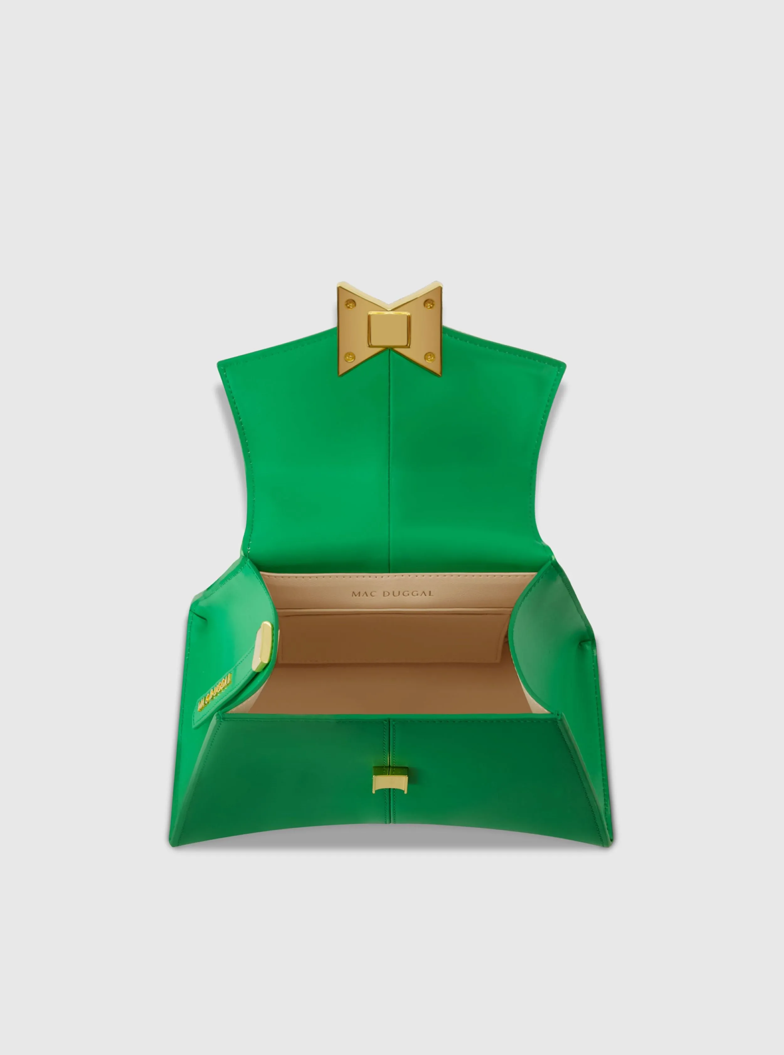 Angular Small Green Leather Handbag With Gold Hardware