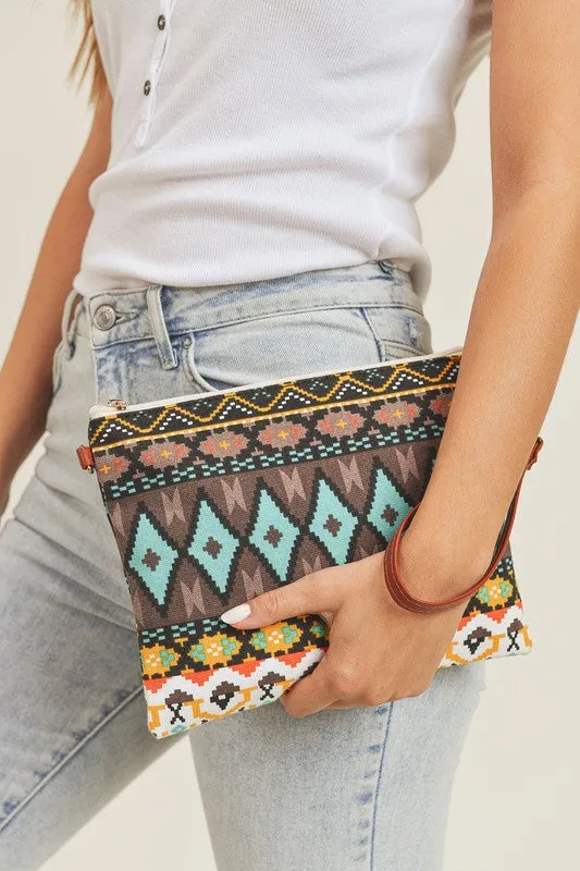 Aztec Crossbody and Wristlet Bag