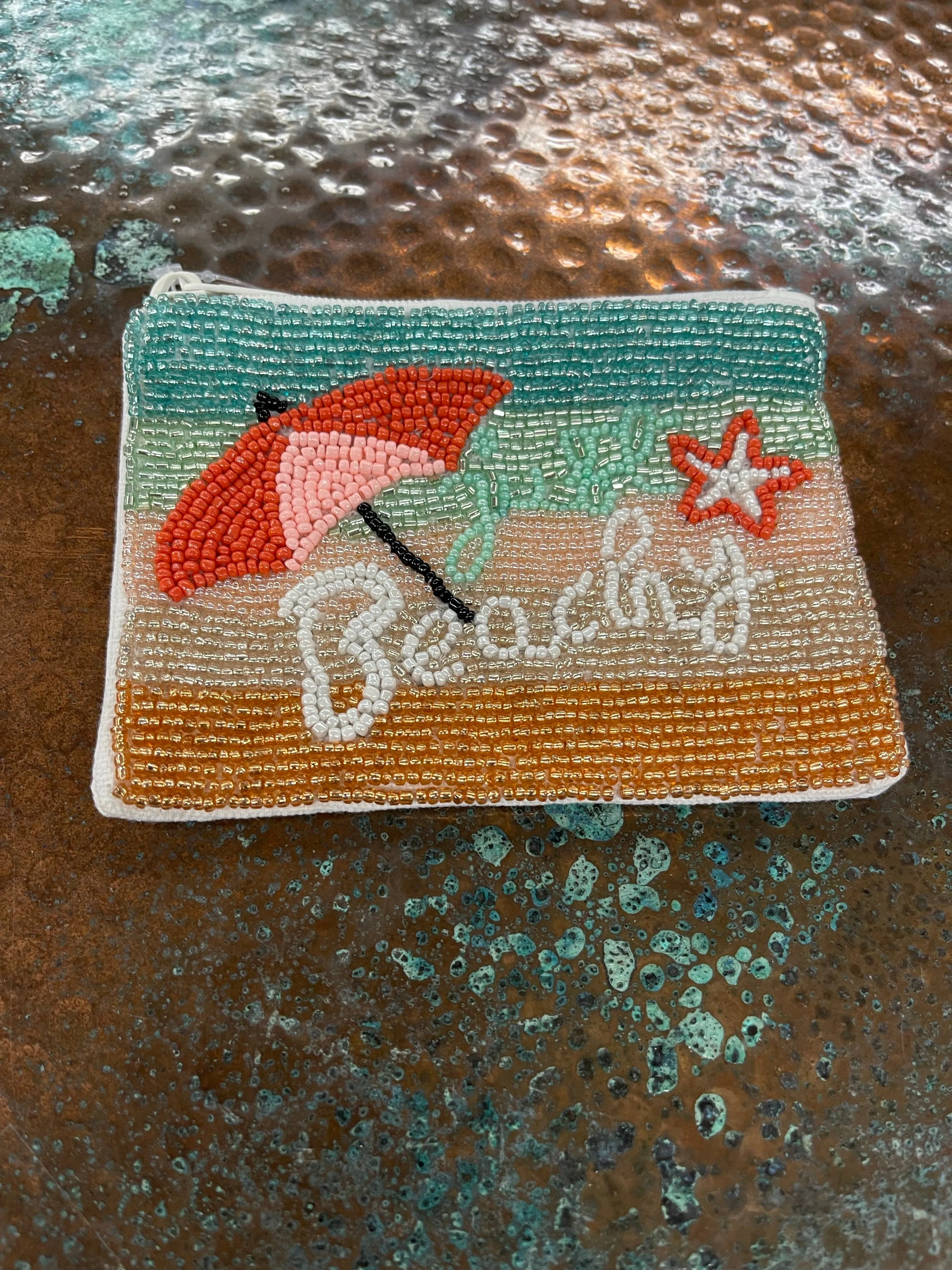 BEACH BEAD COIN CLUTCH  PURSE