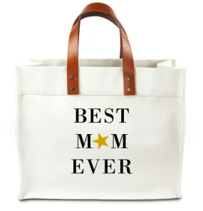 Best Mom Ever Canvas Tote Bag With Leather Straps