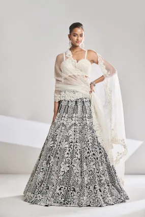 Black & White Pearl Lehenga Set