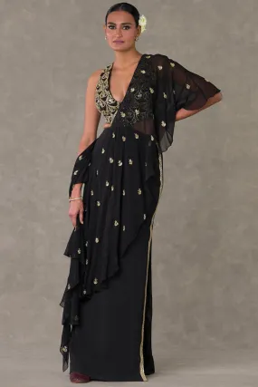 Black 'Paan-Phool' Saree Gown