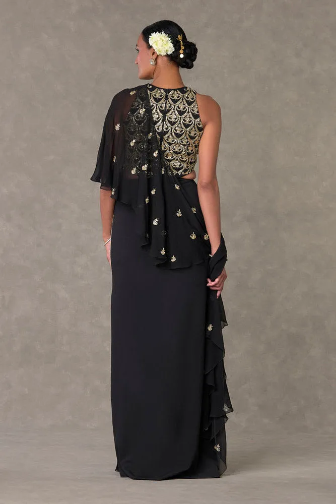 Black 'Paan-Phool' Saree Gown