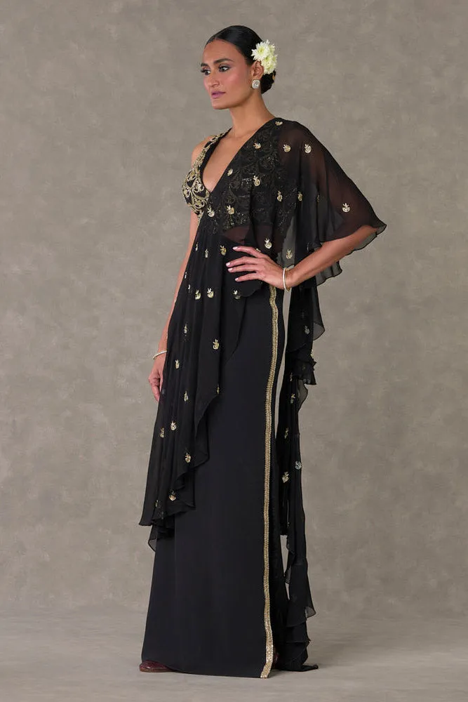 Black 'Paan-Phool' Saree Gown