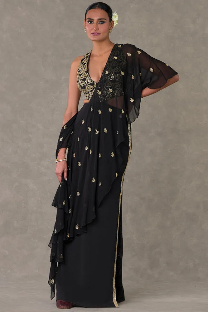 Black 'Paan-Phool' Saree Gown