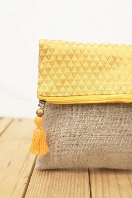 Boho Yellow Moroccan Foldover Brocade Bag