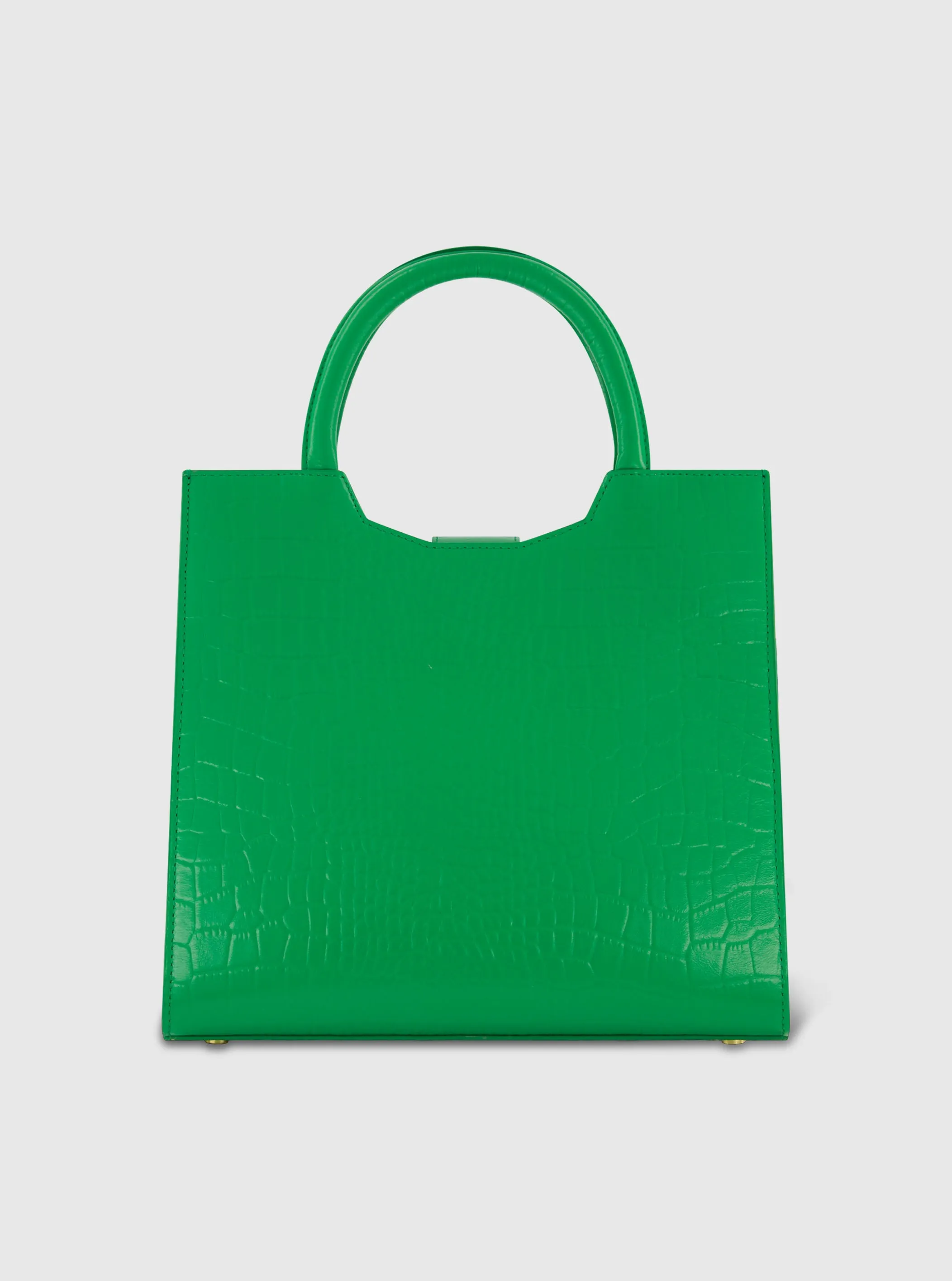 Buckled Medium Croco Green Leather Tote Bag with Detachable Strap