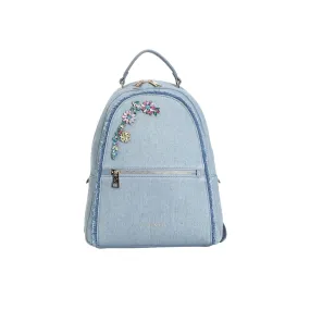 CafèNoir Women's backpack in frayed denim with stone and rhinestone flowers C3JB0003 B039