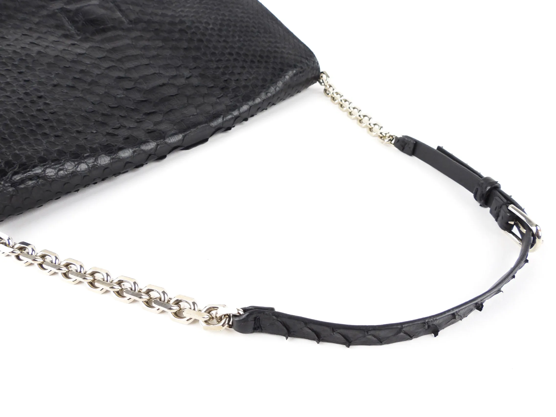 Calvin Klein Collection Black Python Exotic Leather Chain Flap Bag