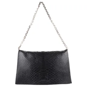 Calvin Klein Collection Black Python Exotic Leather Chain Flap Bag