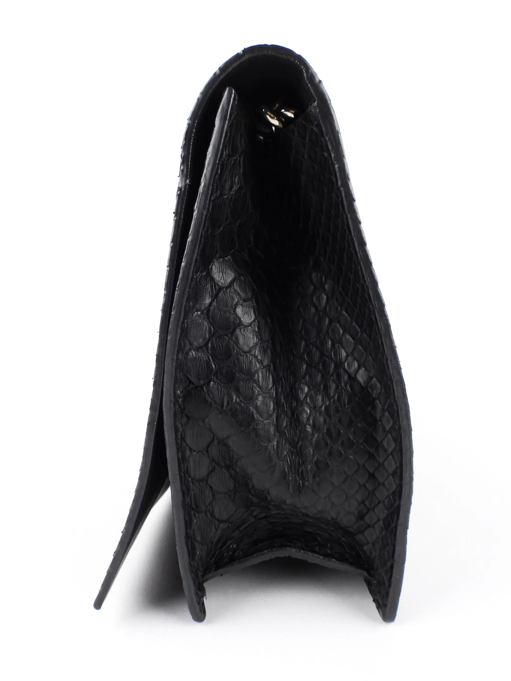 Calvin Klein Collection Black Python Exotic Leather Chain Flap Bag