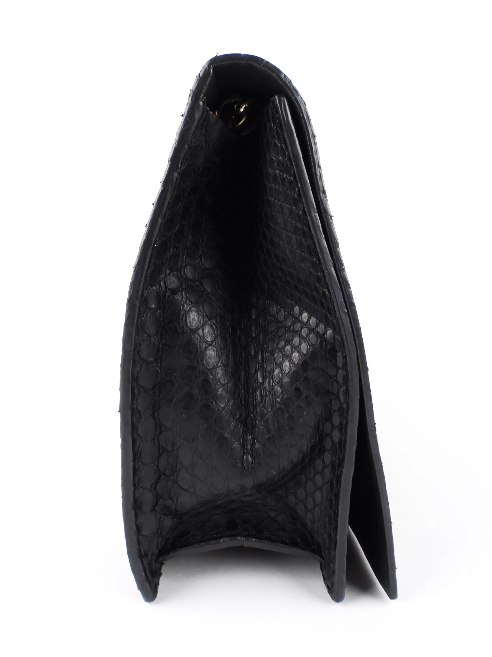 Calvin Klein Collection Black Python Exotic Leather Chain Flap Bag