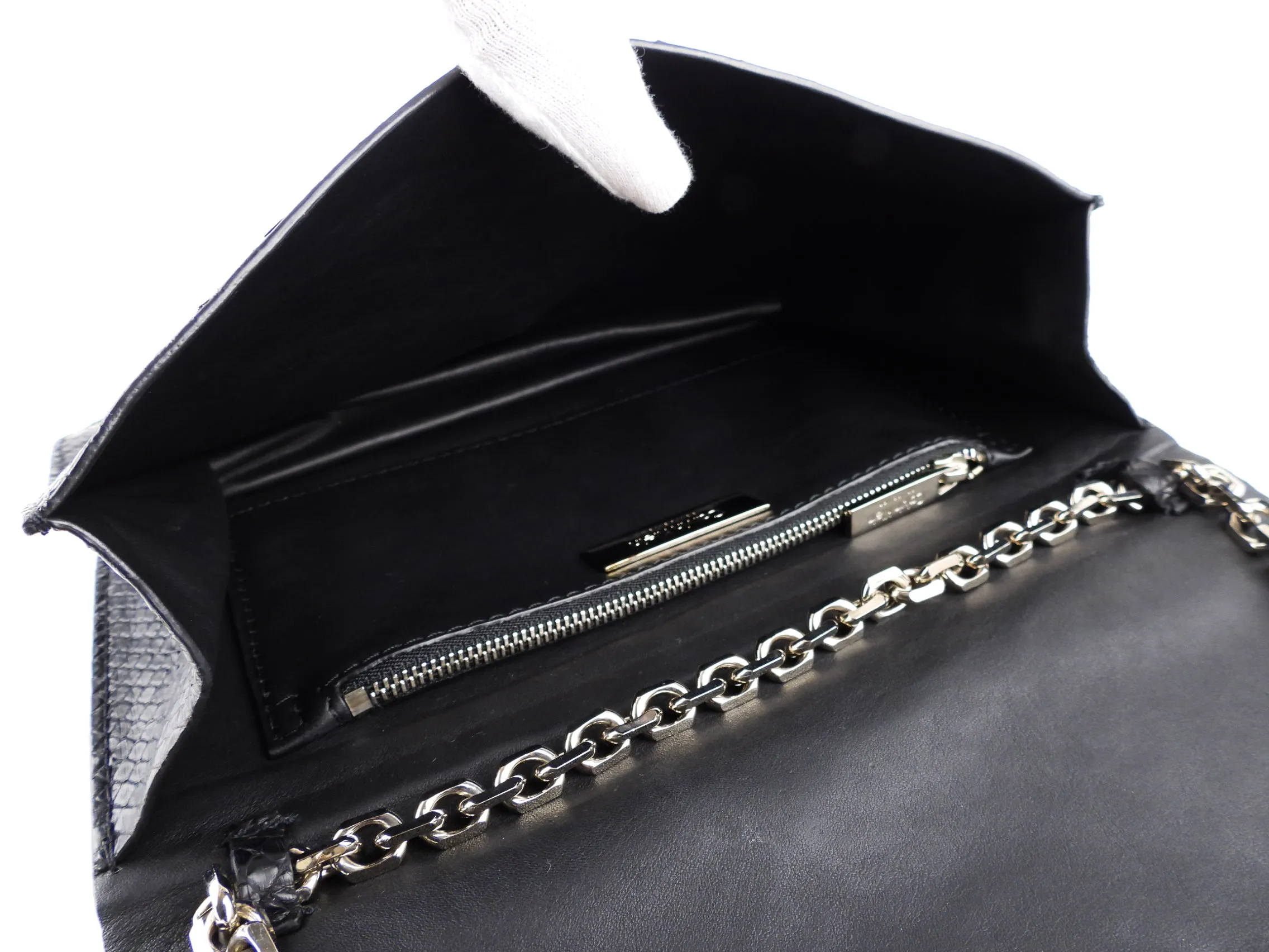 Calvin Klein Collection Black Python Exotic Leather Chain Flap Bag