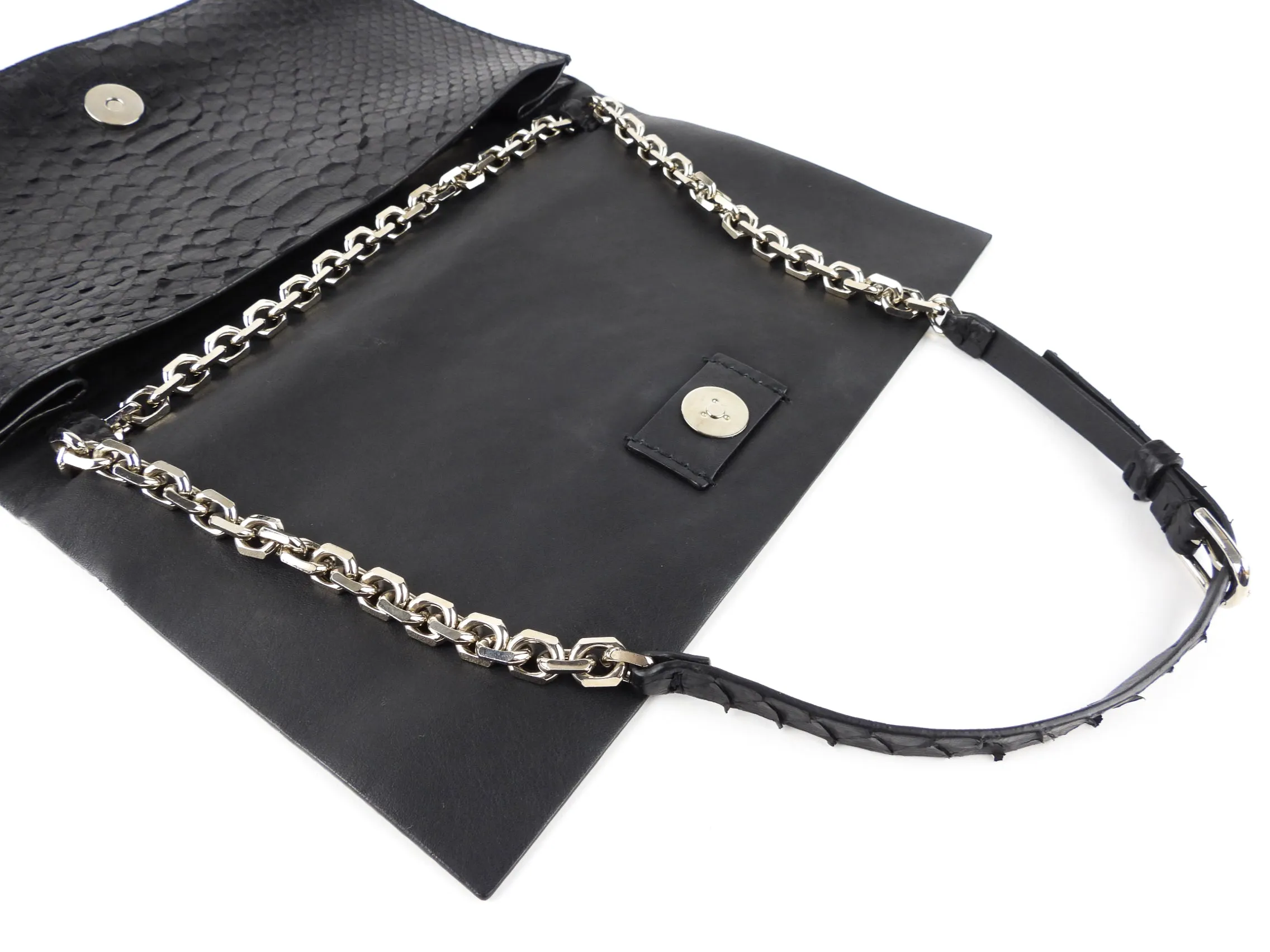 Calvin Klein Collection Black Python Exotic Leather Chain Flap Bag