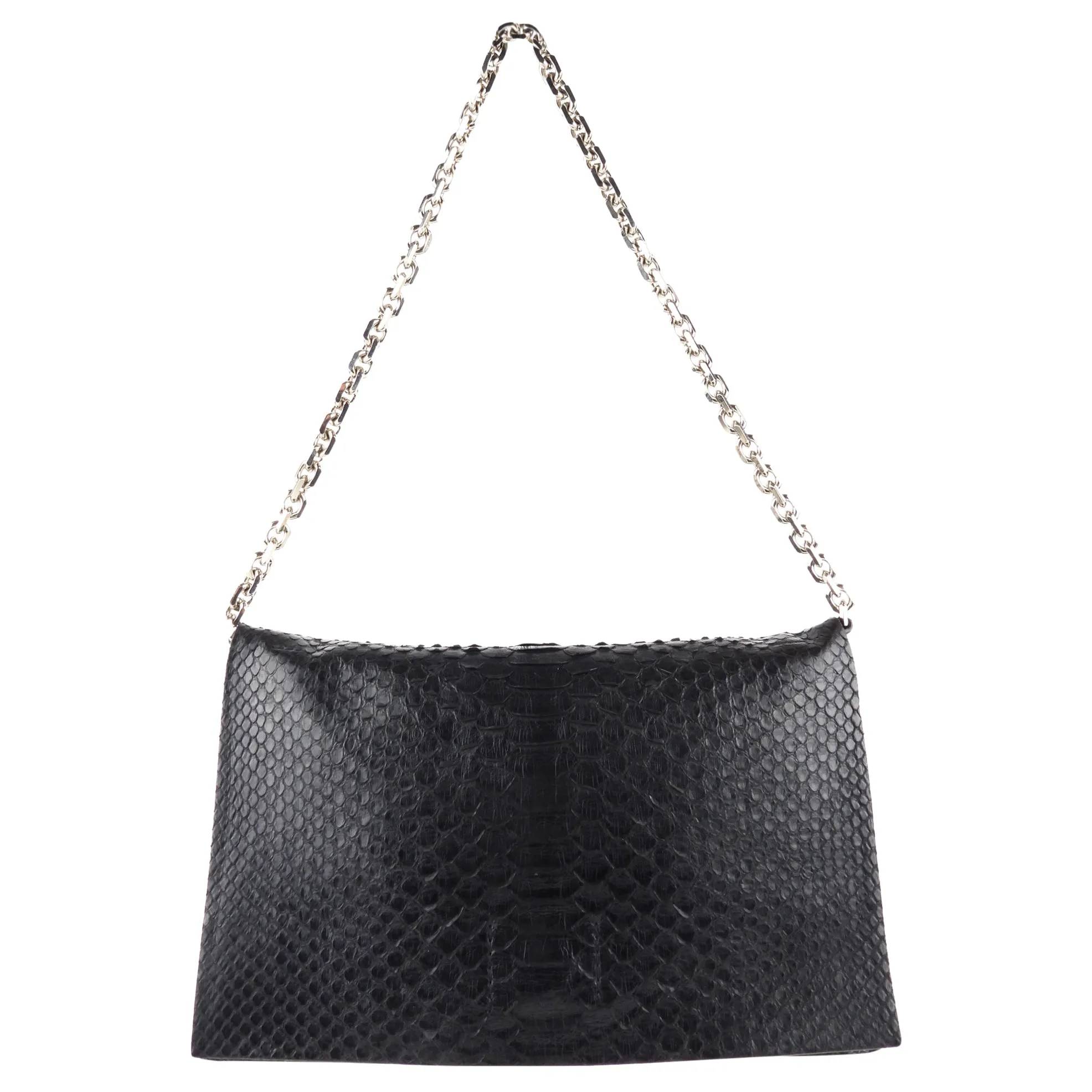 Calvin Klein Collection Black Python Exotic Leather Chain Flap Bag