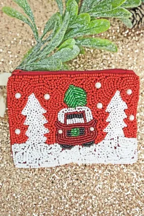 Sure, the optimized title for this e-commerce product could be: Elegant Christmas-themed Red Beaded Clutch for Holiday Parties and Events