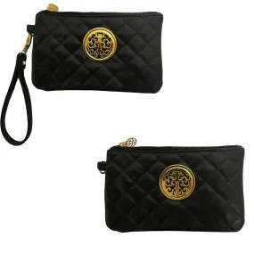 CLEARANCE QUILTED WRISTLET BAG IN BLACK (CASE OF 48 - $1.75 / PIECE)  Wholesale Wristlet Clutch with Tree Logo SKU: 4480-BLACK-48