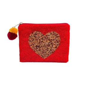 Concepts Reno Gold Heart Red Beaded Coin Purse