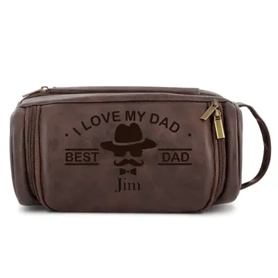 Custom Name Top Genuine Leather Handbag - Toiletry Bag - Customizable Gift For Father