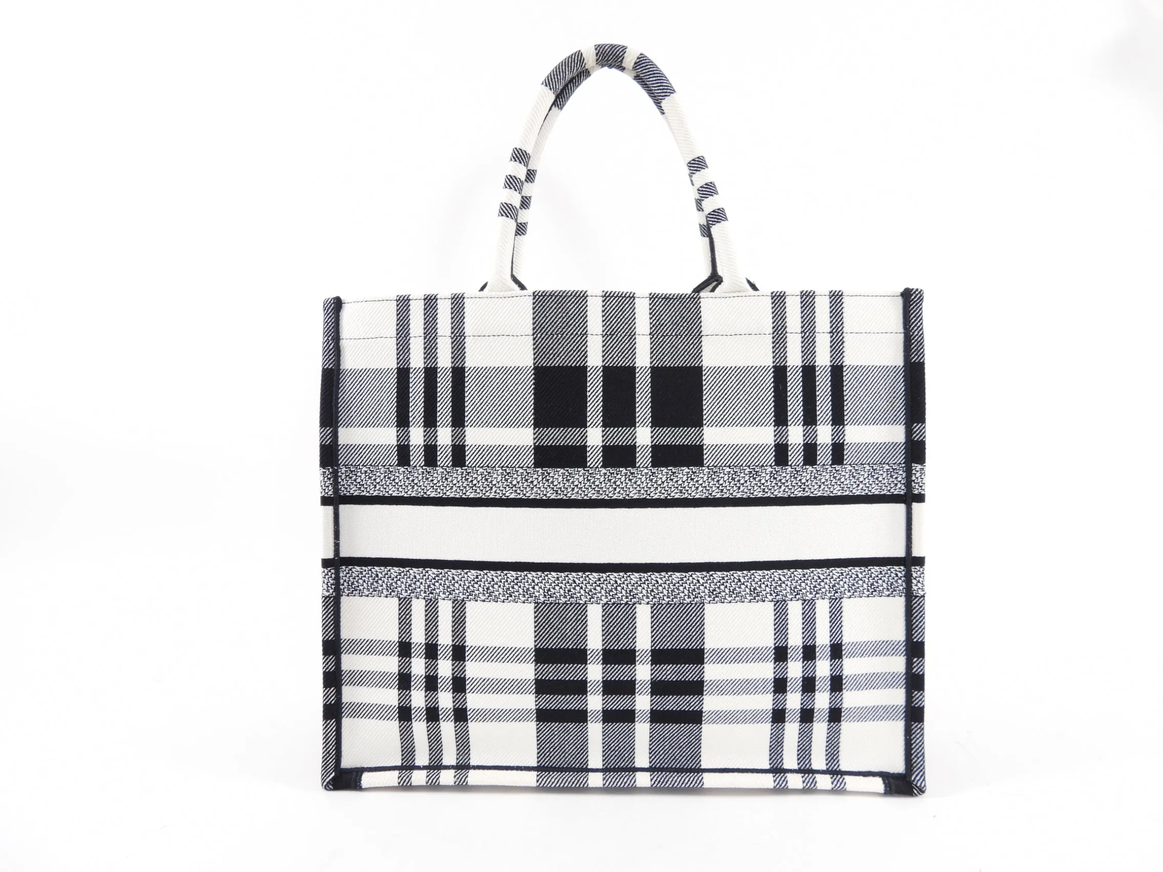 Dior Black and White Check Large Book Bag Tote