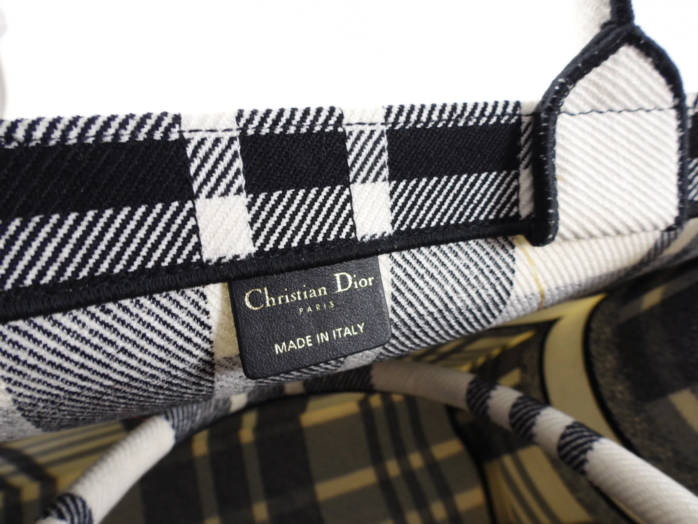 Dior Black and White Check Large Book Bag Tote