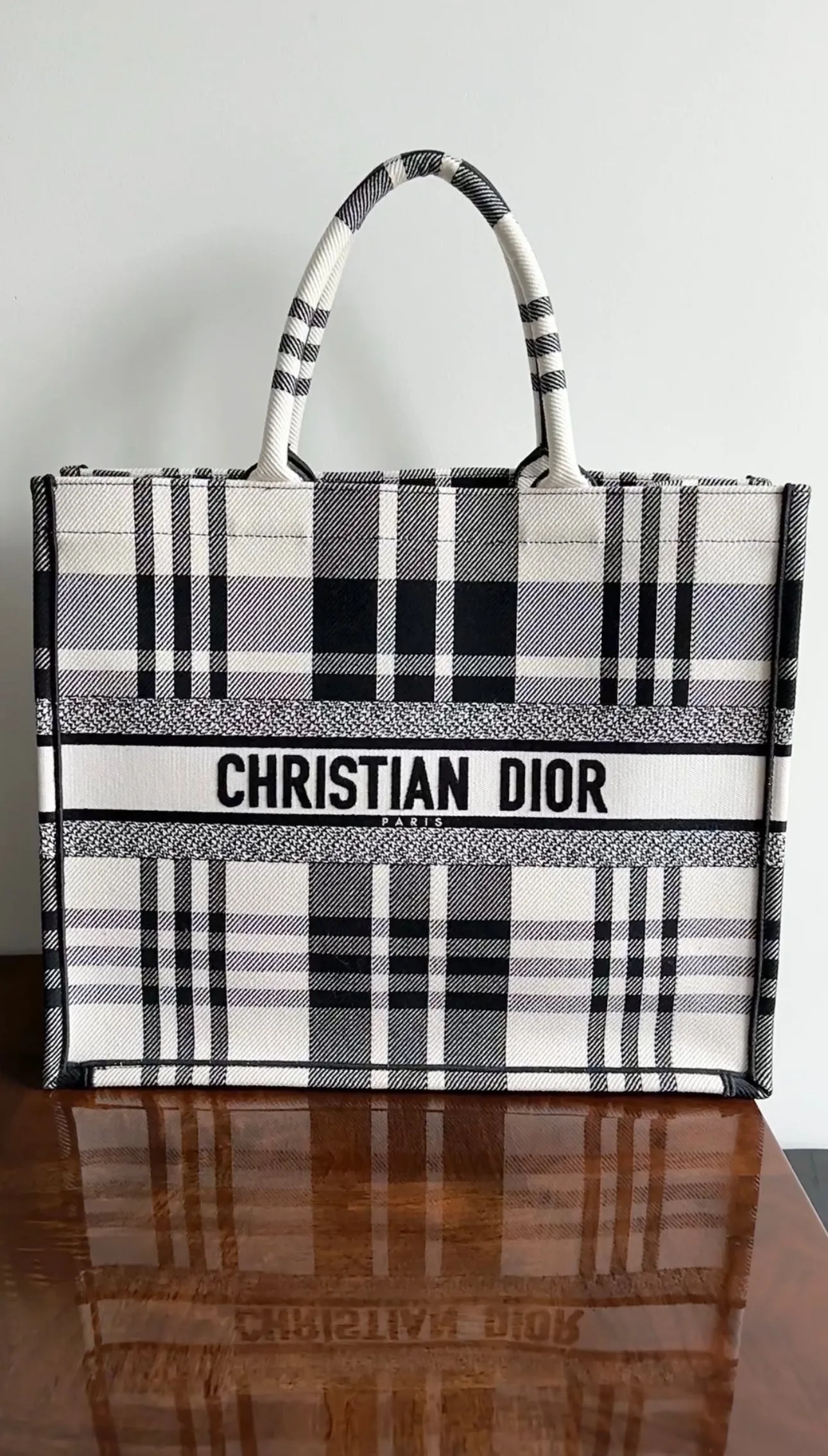 Dior Black and White Check Large Book Bag Tote