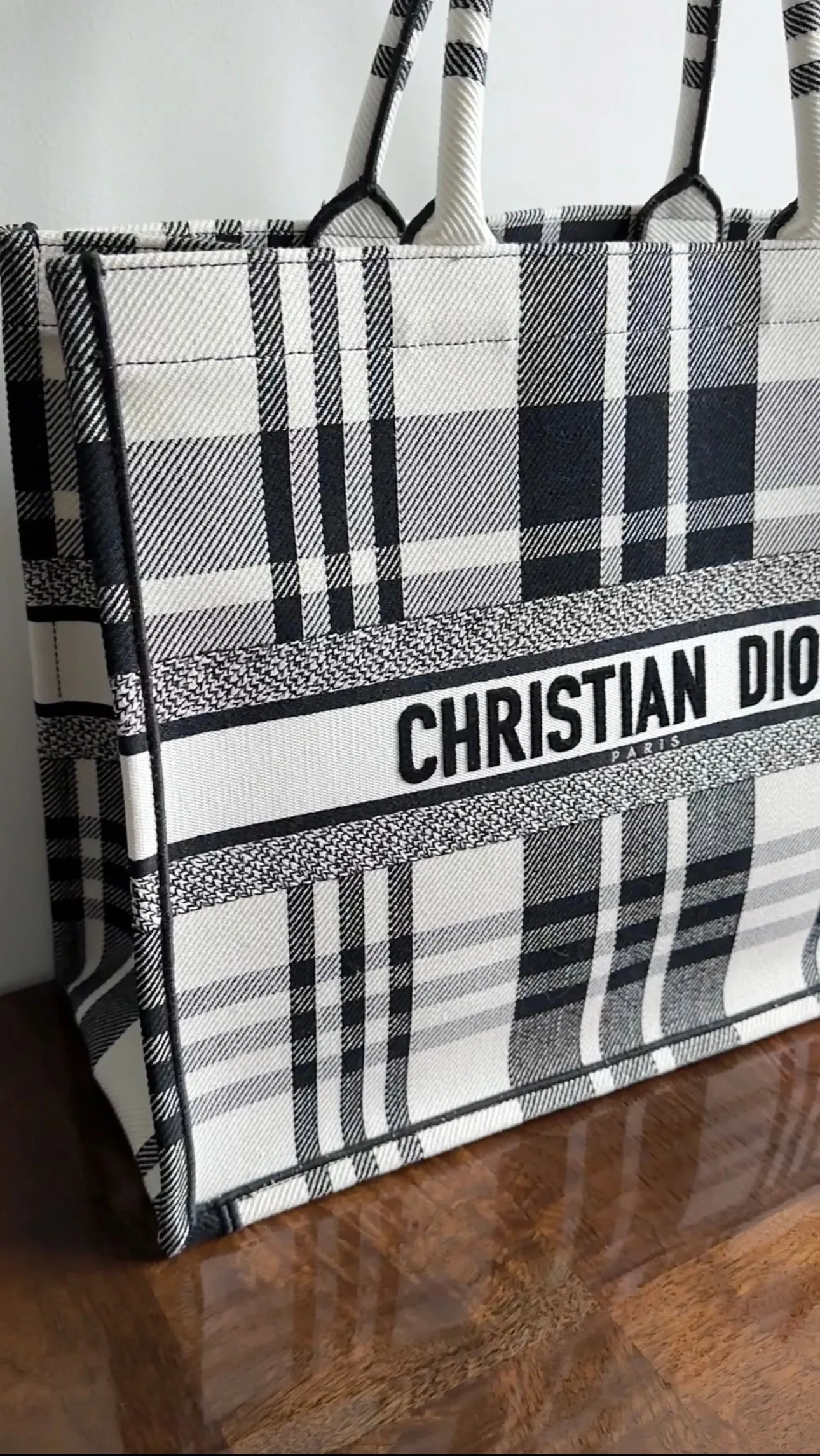 Dior Black and White Check Large Book Bag Tote