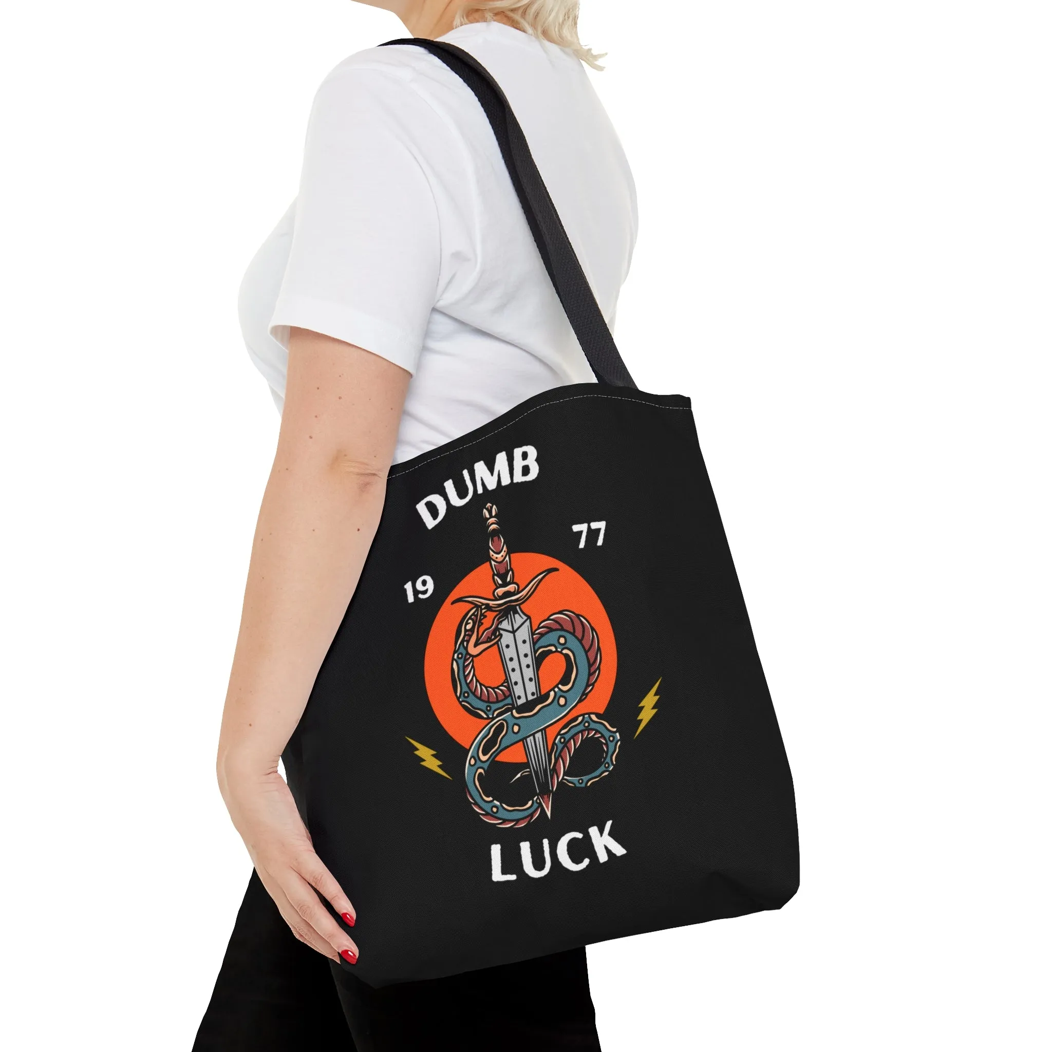 Dumb Luck Snake and Dagger Tattoo Tote Bag in Black / Vintage American Old School Traditional Tattoo / Punk Rock Alternative Beach