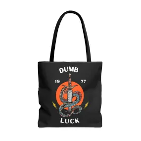 Dumb Luck Snake and Dagger Tattoo Tote Bag in Black / Vintage American Old School Traditional Tattoo / Punk Rock Alternative Beach