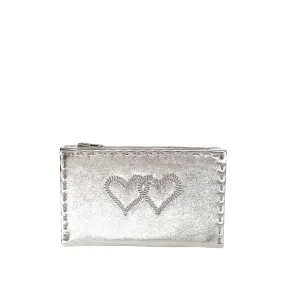 Embroidered Leather Coin Wallet *Love Edition* in Silver