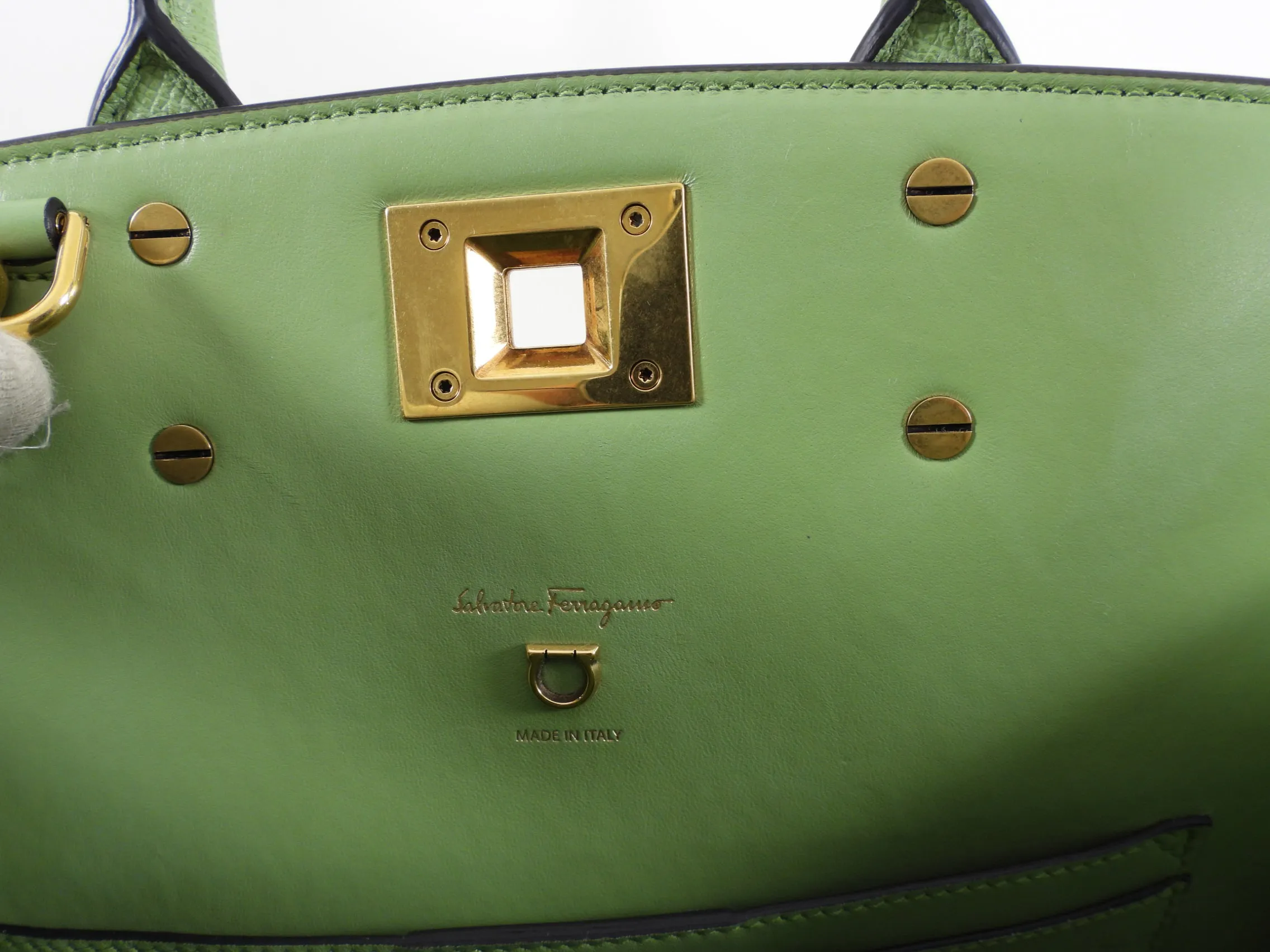 Ferragamo Hedren Green Two Way Tote Bag