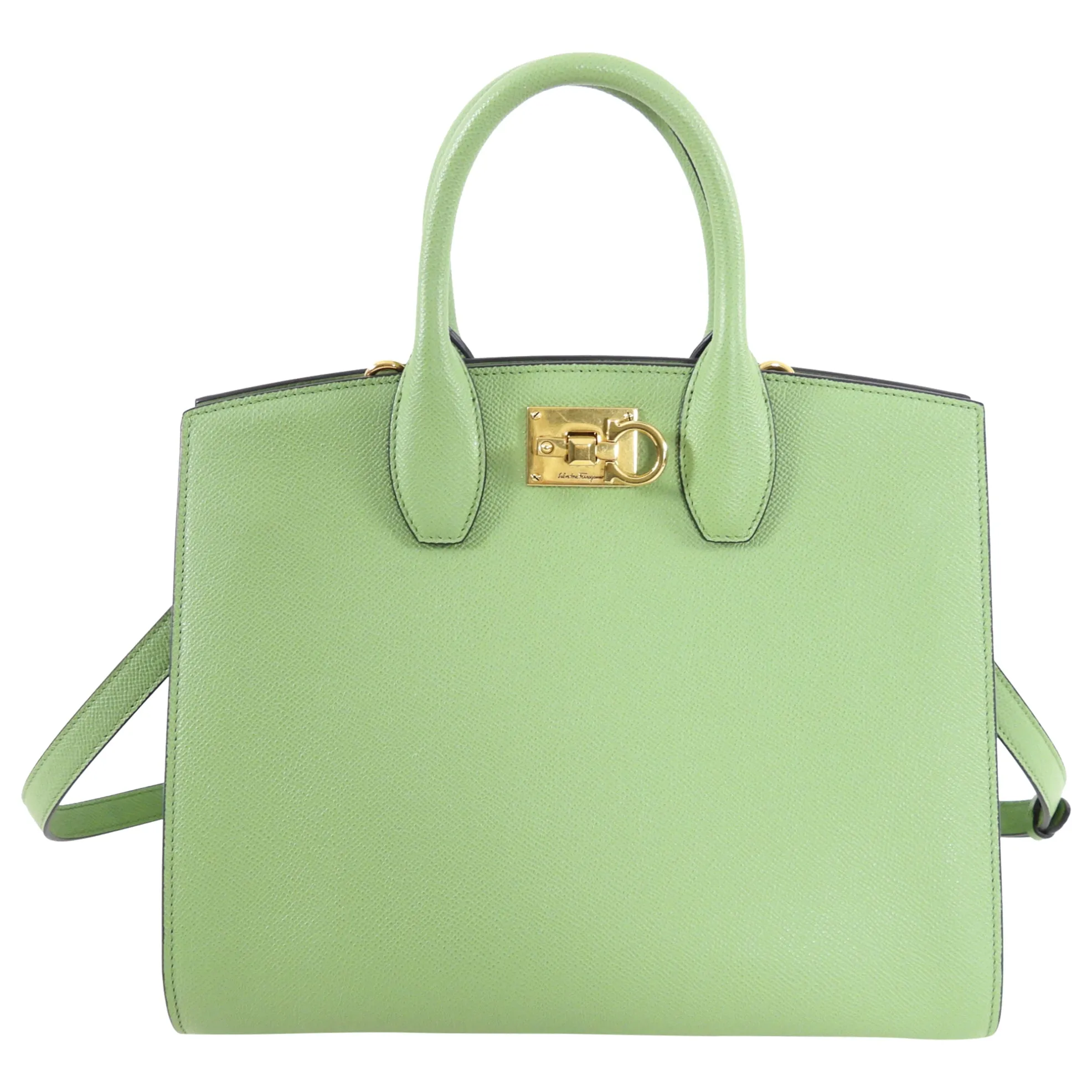 Ferragamo Hedren Green Two Way Tote Bag