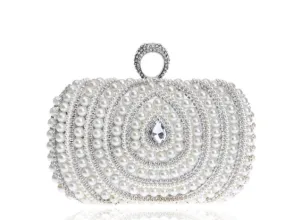 Finger Ring Pearl Silver Clutch