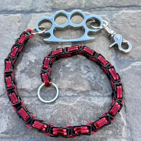 Four Finger Wallet Chain - Black & Red Daytona Road King - W/ Polished Four Finger Ring - WCK27RK