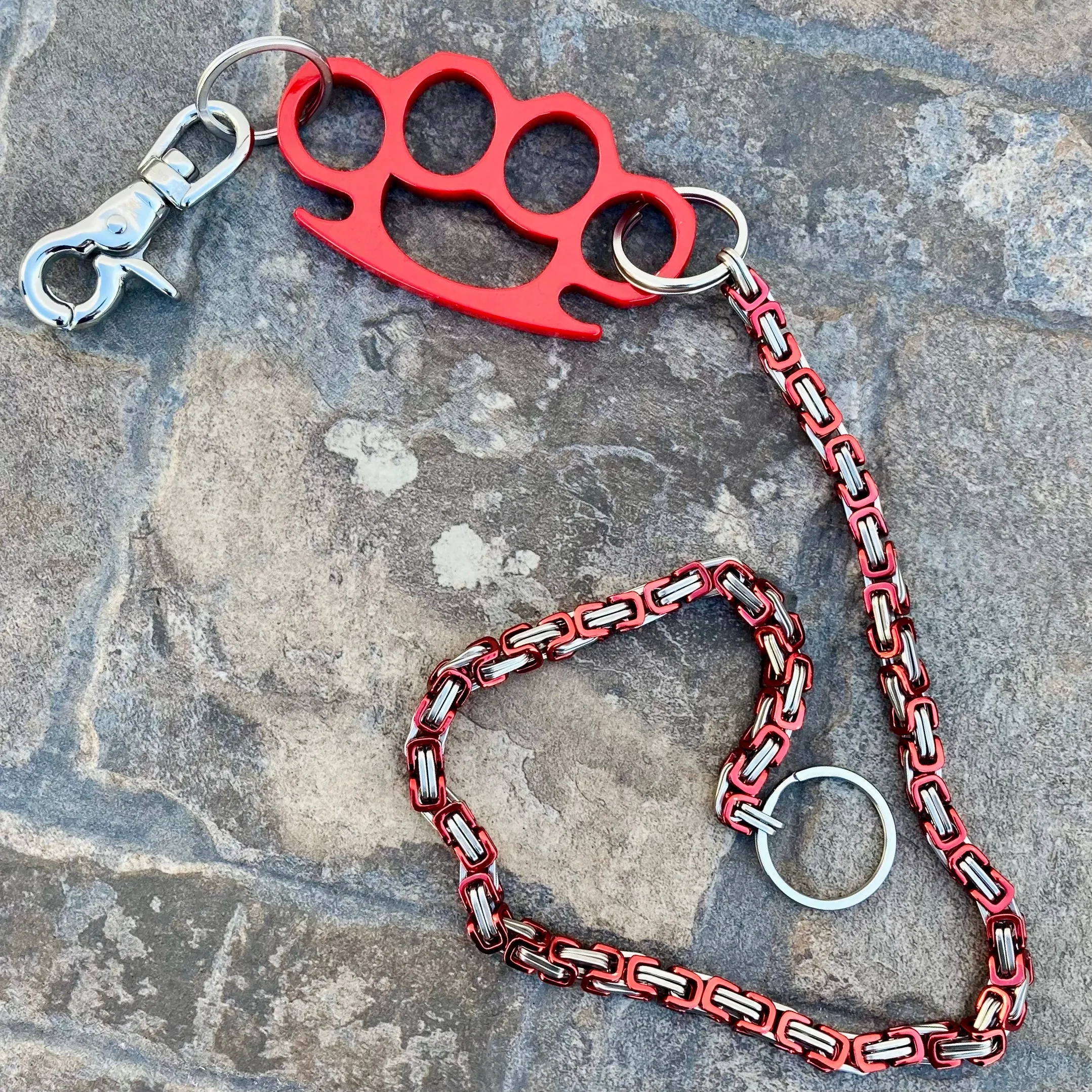 Four Finger Wallet Chain - Red & Silver Daytona Deluxe Chain - W/ Red Four Finger Ring 30 - WCK-2