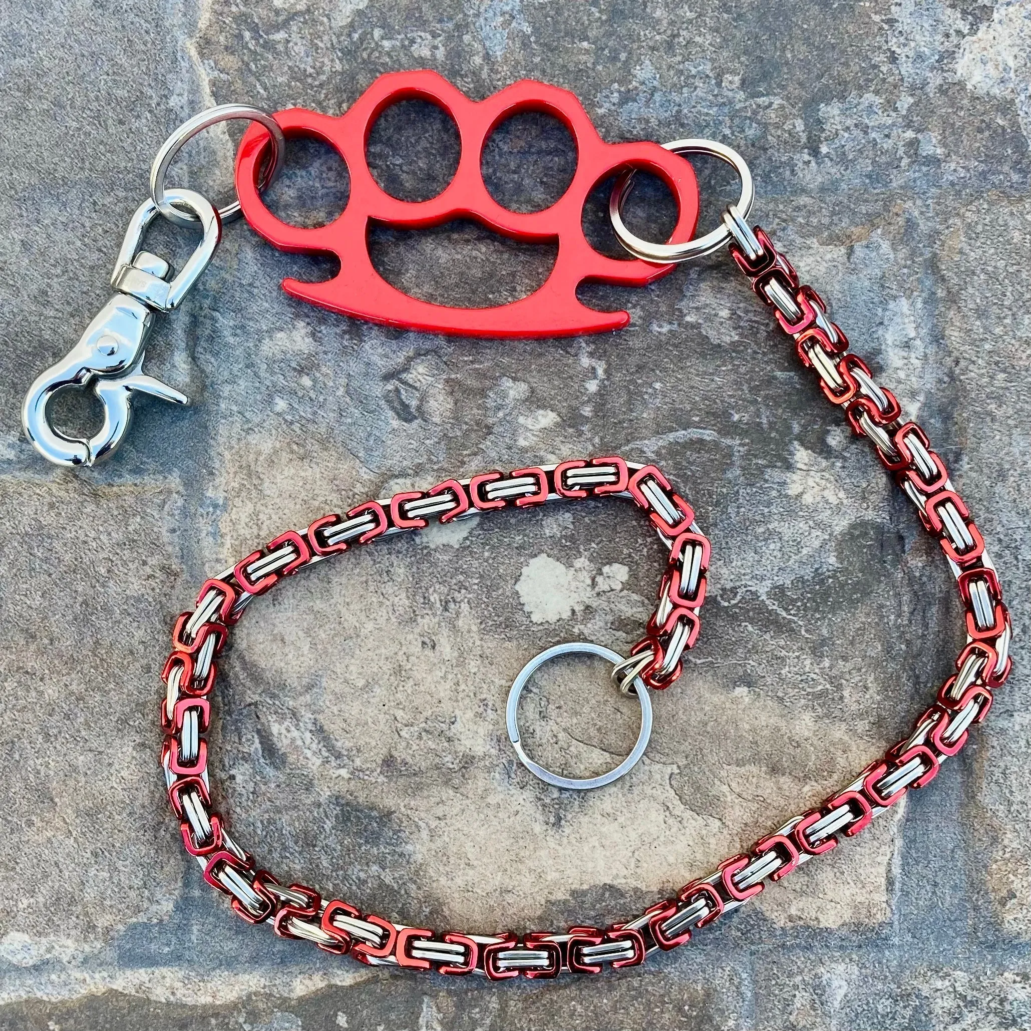 Four Finger Wallet Chain - Red & Silver Daytona Deluxe Chain - W/ Red Four Finger Ring 30 - WCK-2