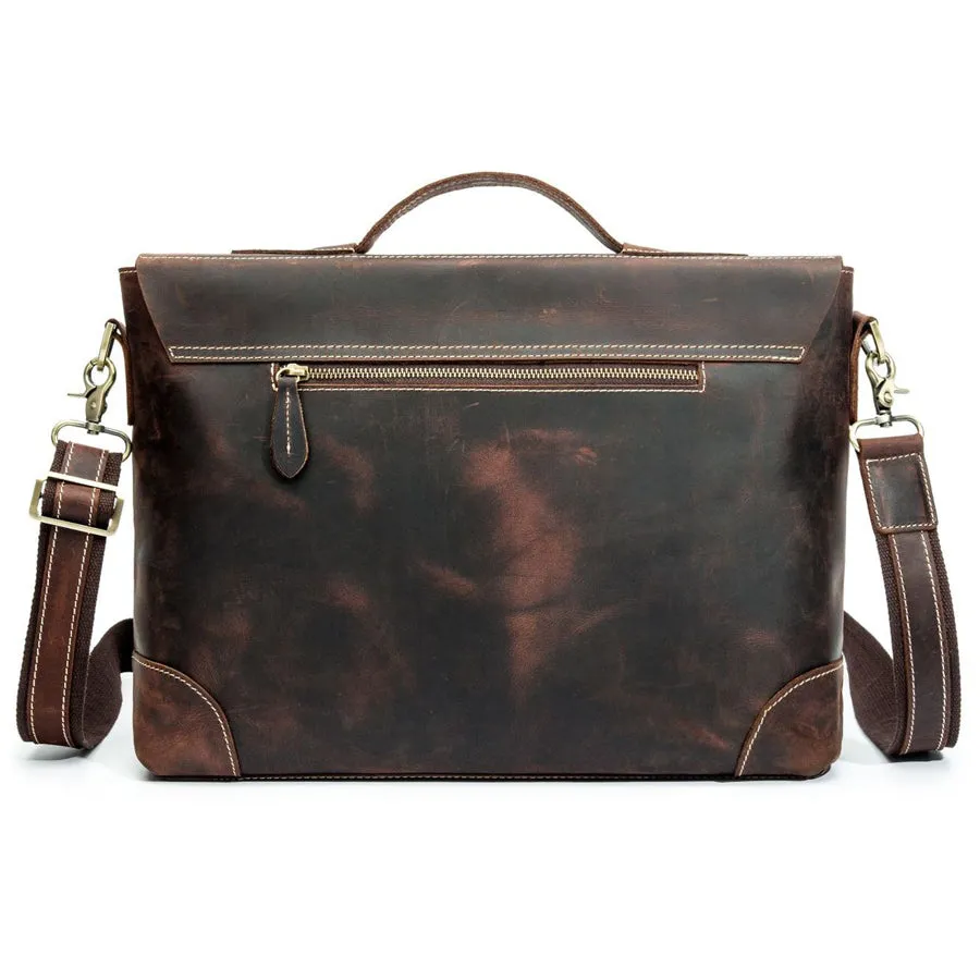 Genuine leather mens laptop messenger bag